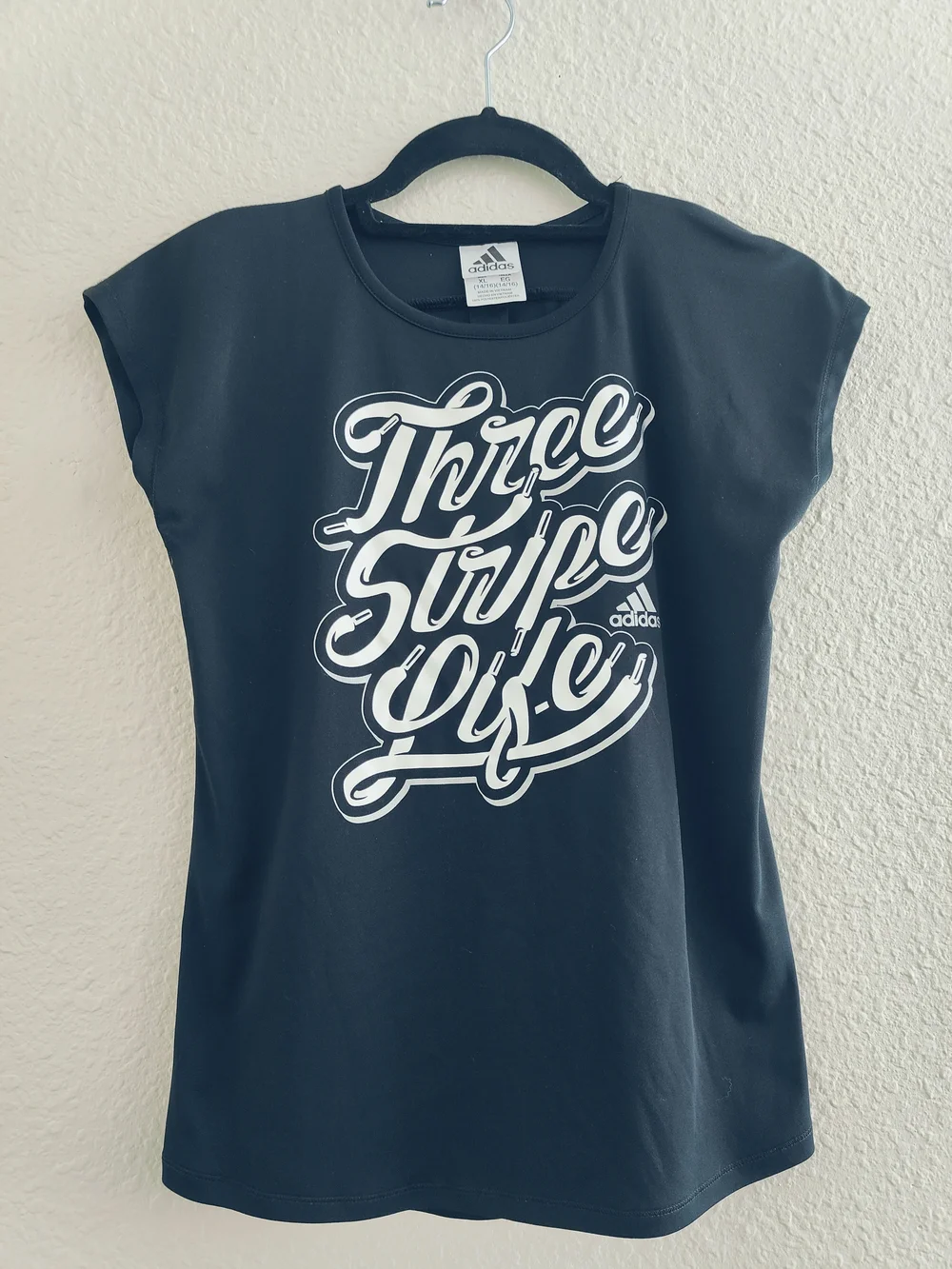 Adidas Girls Black 'Three Stripe Life' Graphic Tee